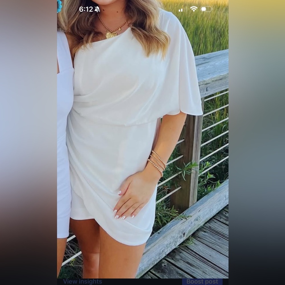 White and Pink Off the Shoulder Sundress